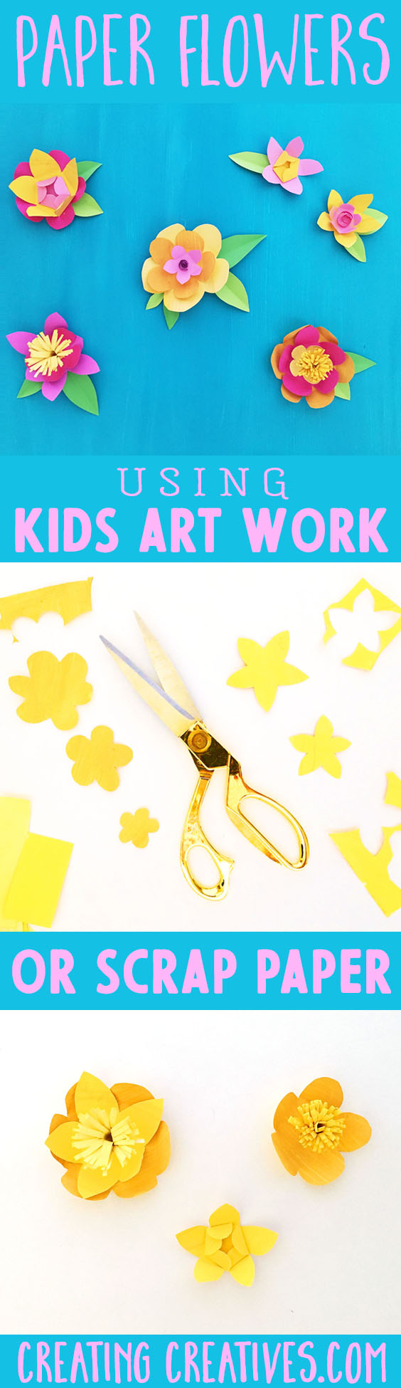 Paper Flowers Using Kids Artwork or Scrap Paper | Recycled Crafts for Kids