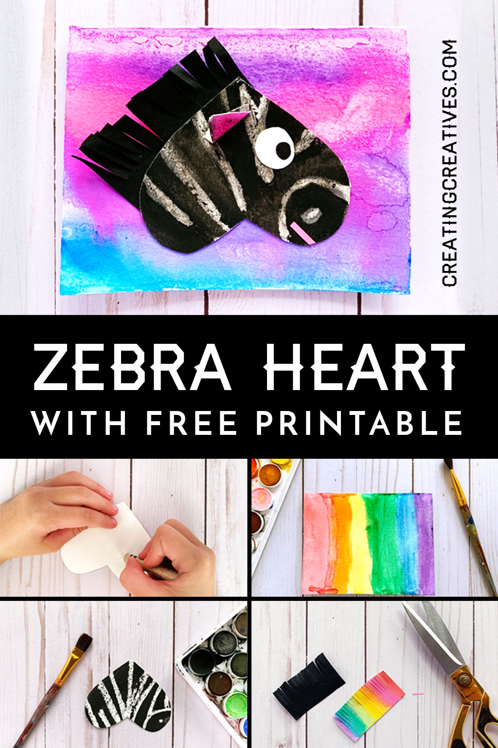 Zebra Heart Animal Card with *FREE PRINTABLE* #zebra #zebracraft #heartanimal 