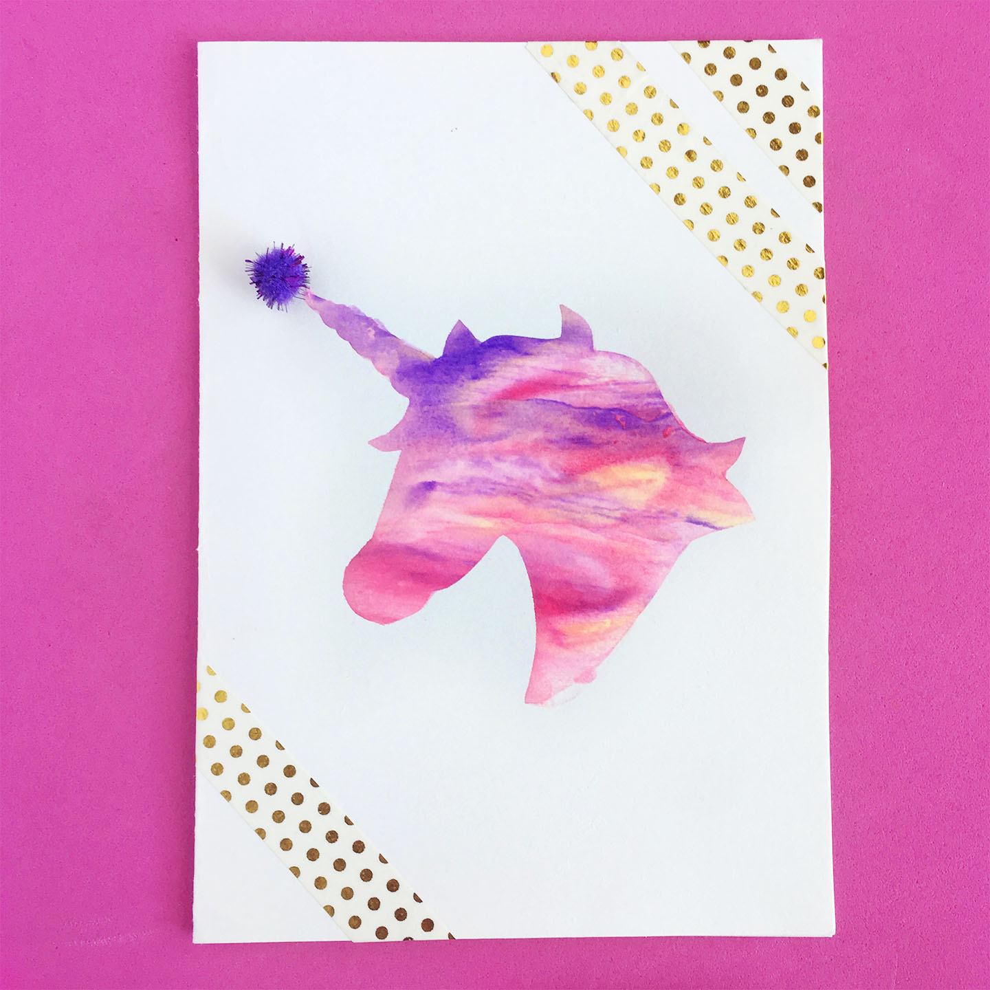 Finished Unicorn Card - Party pom pom