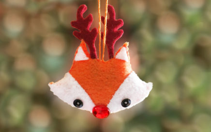 Foxy Rudolph Softie hanging on tree