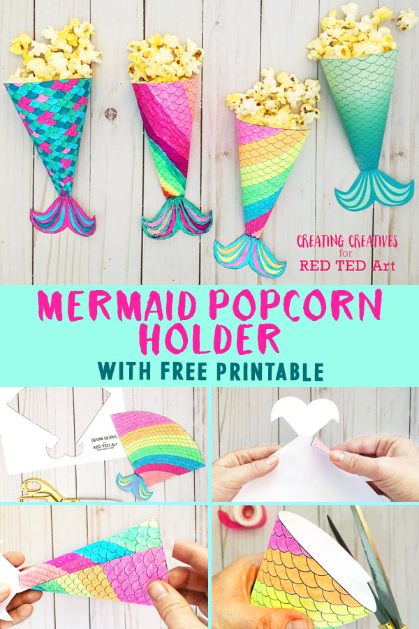 Mermaid Popcorn Holder with Free Printable | #movienight #popcornholder #mermaidcraft #mermaidparty